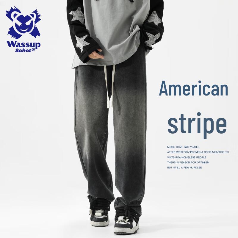Wassup Sohot Men's Loose Wide-Leg Straight Denim Jeans