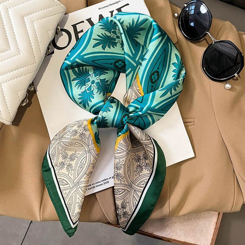 Luxury New Style Square Headscarf Women Sunscreen Beach Kerchief Popular The Four Seasons Scarves  Design 70X70CM Silk Hijab