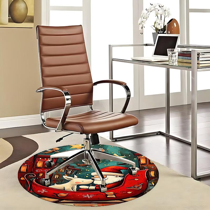 1pc Christmas Santa Claus and Reindeer Round Carpet Anime Design, Holiday Gift, Office Chair Mat, Home Decor, Living Room, Bedroom