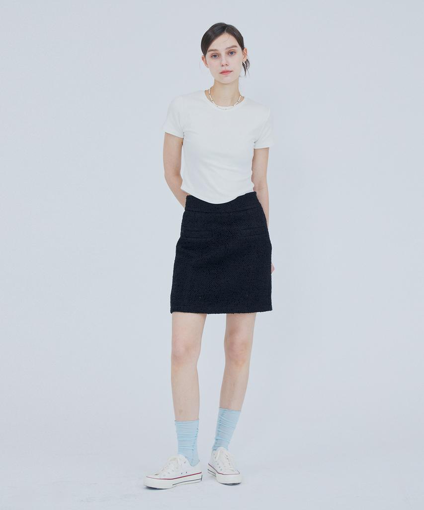 Pin Black Classic Tweed Skirt Black