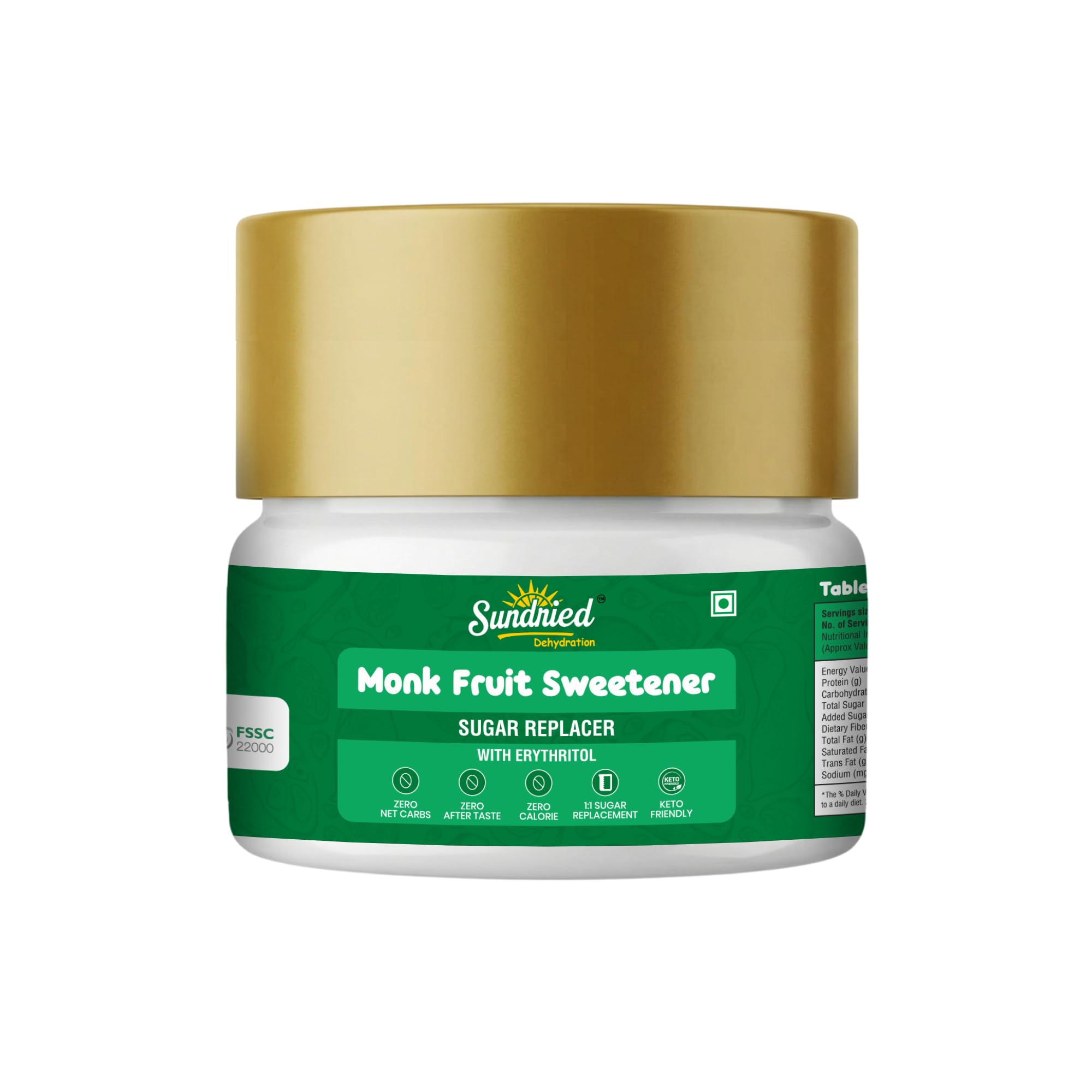 Sundried Dehydration Monk Fruit Sweetener Organic 150gm with Erythritol | Zero Calorie | 1:1 Sugar Replacement | No Artificial Sweetener | Easy-to-