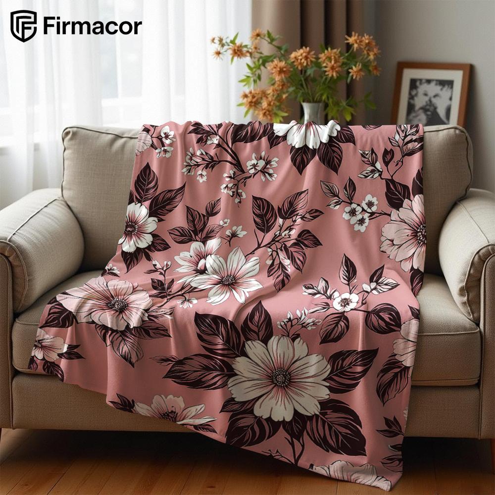 Vintage Floral On Pink Lightweight Microfiber Soft Christmas Fleece Blanket Warm Cozy Throw for Sofa Office Travel All Season