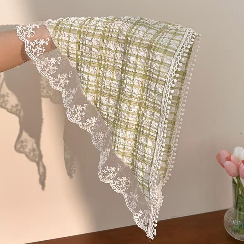 Idyllic lace headband new blast furnace top triangle scarf headband French retro plaid sweet and cute headscarf