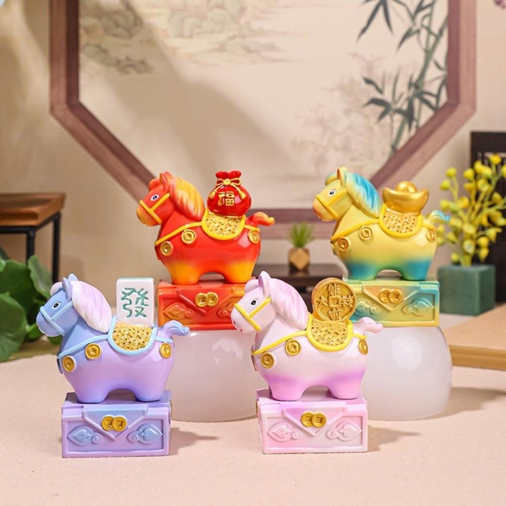 Seal Shape Zodiac Horse Figurines Resin Pony Ornament Collectible Desktop Ornament Gift Giving