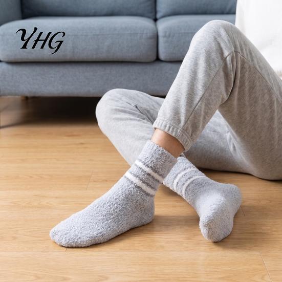 Skiing Thermal Layer Socks Thickened Coral Fleece for Men, Striped Mid-calf Socks, Soft Winter Gift Women Fuzzy Crew Winter, Cold Weather Warm