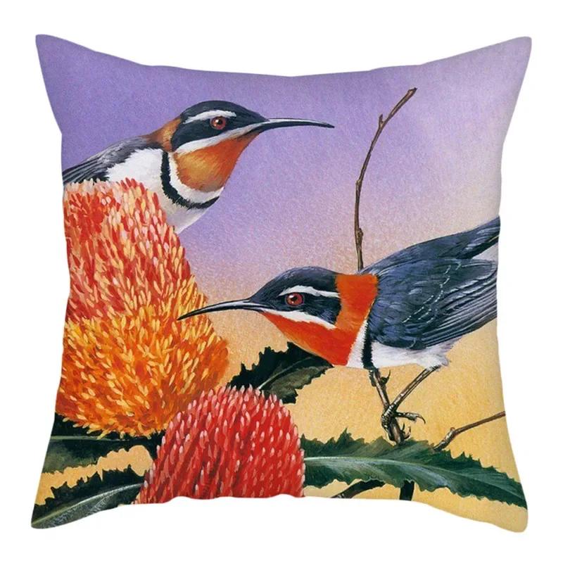 Flower And Birds Polyester Pillow Cover Bird Animal Printed Cushion Cover Throw Pillowcase For Home Sofa Decor 45X45Cm