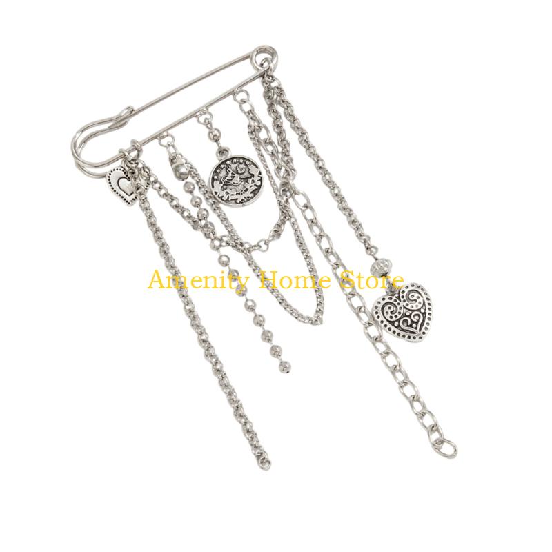F26C Pants Shortener Pin Alloy Fringe Safety Pin Decorative Brooch For Clothing Jeans