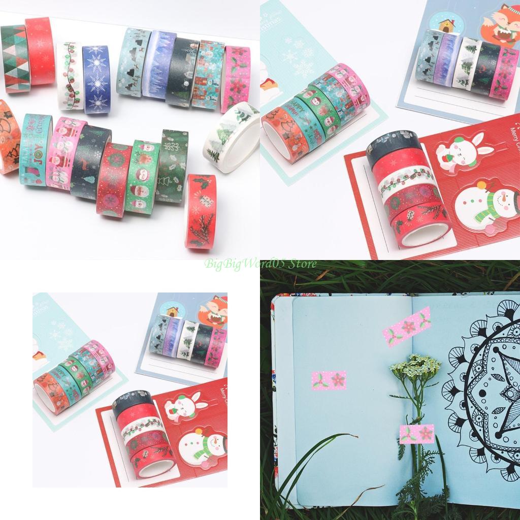 24TE 18 Rolls Christmas Washi Tapes Santa Snowflake Tree Patterns for Adults Kids DIY Gift Wrapping Scrapbook Masking Tape