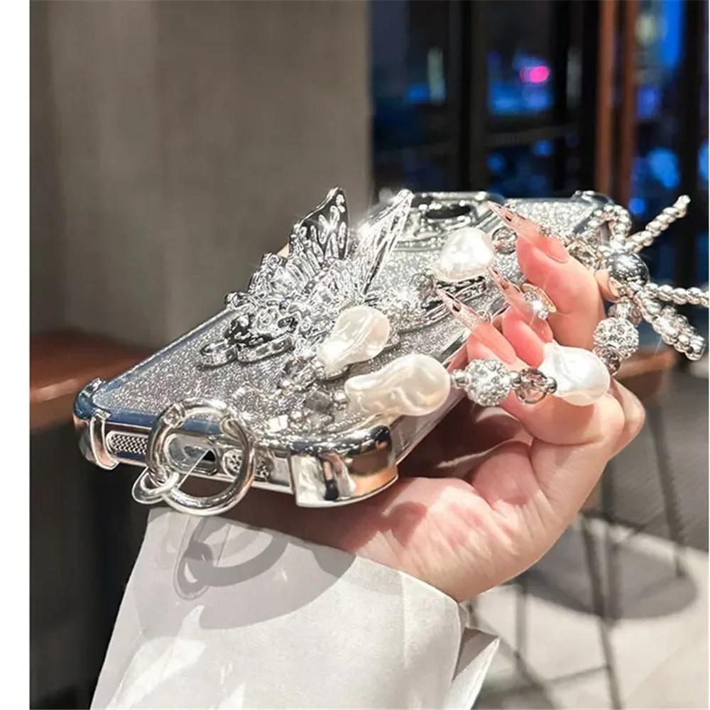 Pearl Bracelet Butterfly Stand Phone CaseFor Xiaomi Poco X7 X6 F7 Pro M6 F6 X5 X3 POCO C65 C75 Glitter Shockproof Silicone Cover