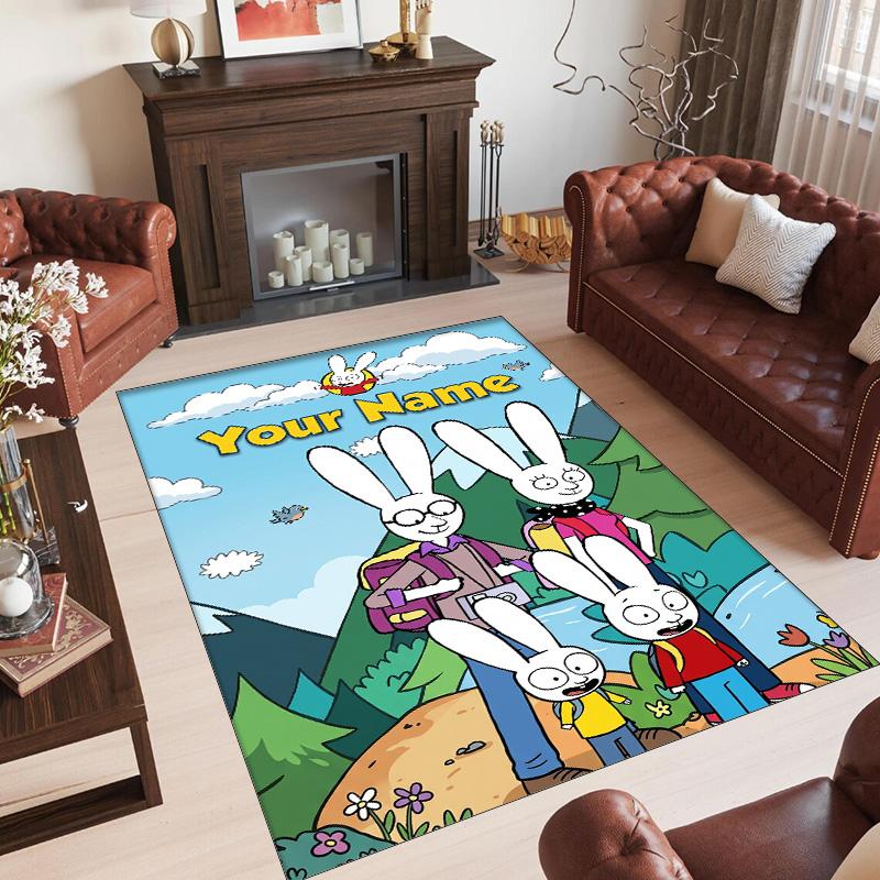 Tappeto in Cristallo di Velluto Personalizzato con Testo Nome, Tappeto Antiscivolo Simon Super Coniglio per Decorazione Domestica