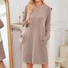 Women's Fall Winter Ribbed Knit Dress Casual Long Sleeve V Neck Mini Dress Loose Pullover Sweater Dress with Pockets
