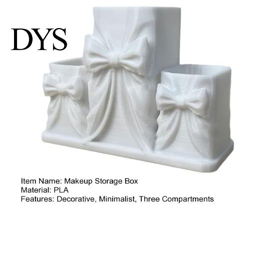 Minimalist Makeup Holder for Bedroom 3D Printed Storage Box with Bow Design, Desktop Cosmetic Organizer Gift Lovers Vanity Table, Three Compartments