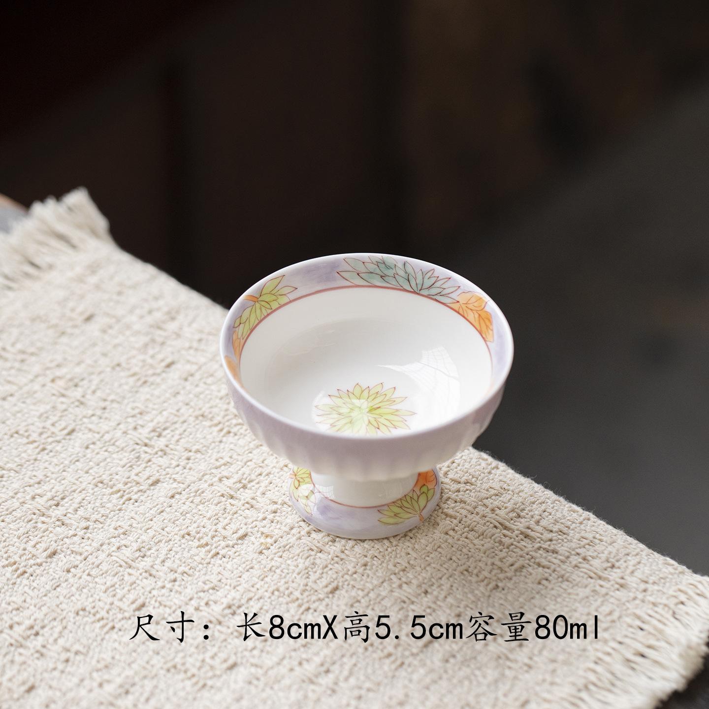 

80ml Hand-painted Flowers High Foot Teacup Elegant Tea Bowl Tea Pair Tea-tasting Fragrance Cup Chazhan Master Cups Tea Services
