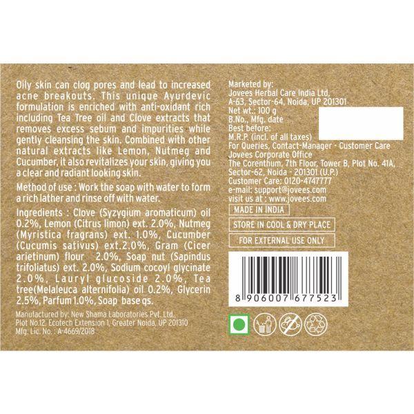 Sapone con Albero del tè e olio di Chiodi di garofano: per la pelle grassa (100 grammi), Sapone Controllo Sebo Tea Tree & Chiodi di Garofano, Jovees