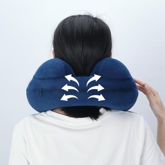 Inflatable Pillow U-Shaped Neck Support Full Filling Portable Nap Cushion Inflatable Headrest Cushion with Storage