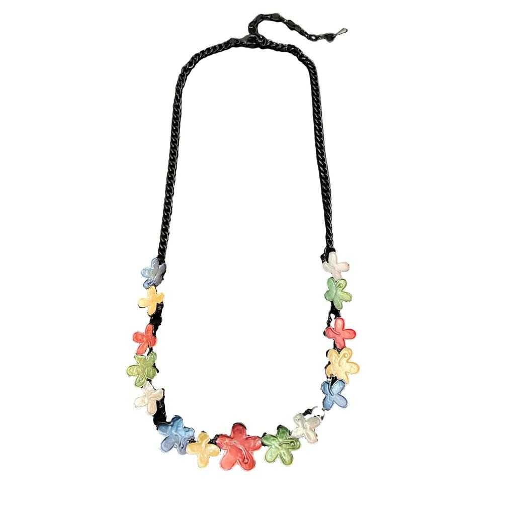 Luxury New Irregular Colored Flowers Splicing Alloy Necklace, Stylish Simple Petals Ladies Cute Necklace