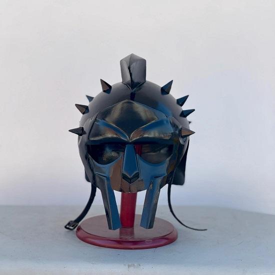Black Gladiator Helmet-Knight Roman Soldier Maximus Helmet- Larp Halloween Costume