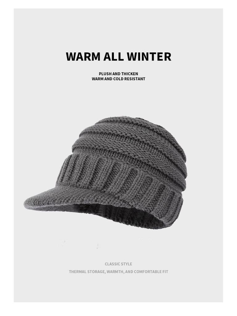 Minimalist Women's Duckbill Knit Hat - Short Brim, Warm Ear Protection for Autumn/Winter Skiing.