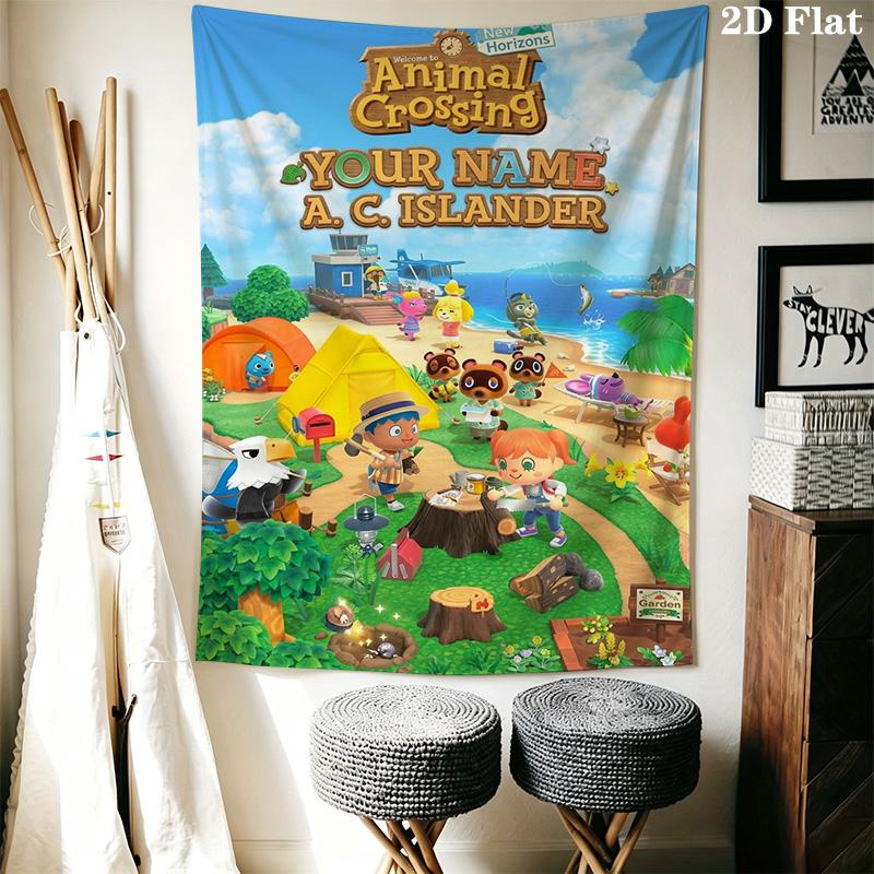 Name Custom Animal Crossing Wall Tapestry Aesthetic Wall Hanging Printed Fabric Blanket Decorative Tapestries for Bedroom Living Room Home Decor