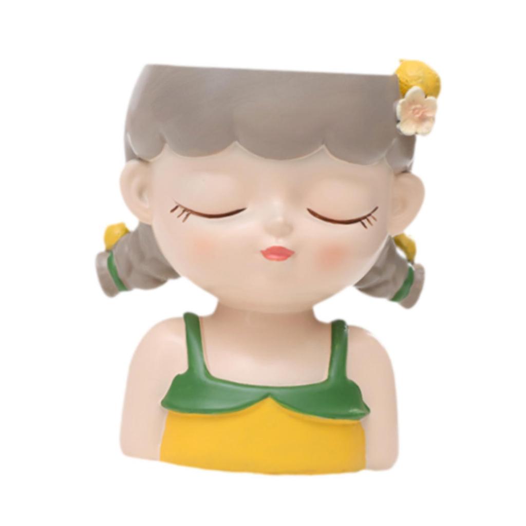 Cartoon Girl Planter Decorative Plant Pot for Office Cafe Outdoor Indoor
