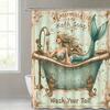Vintage Mermaid Shower Curtain, Waterproof Polyester, Retro Bathroom Decor, Modern Home Gift For Women & Adults
