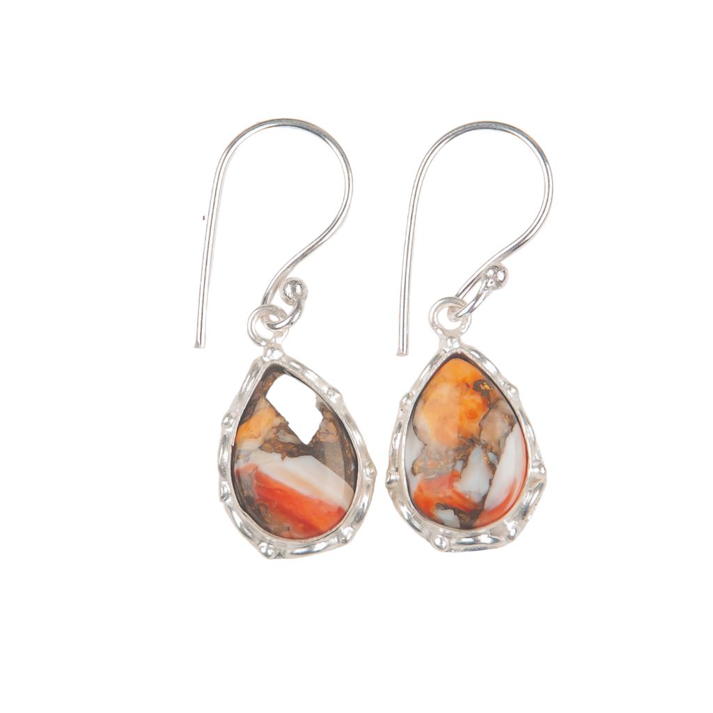 Orange Copper Turquoise Gemstone 925 Fine Silver Jewelry Handmade Earrings 1.30" EE-3-31