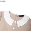 ZANZEA Women Casual Splice Doll Collar Loose Long Sleeve Elegant Dress