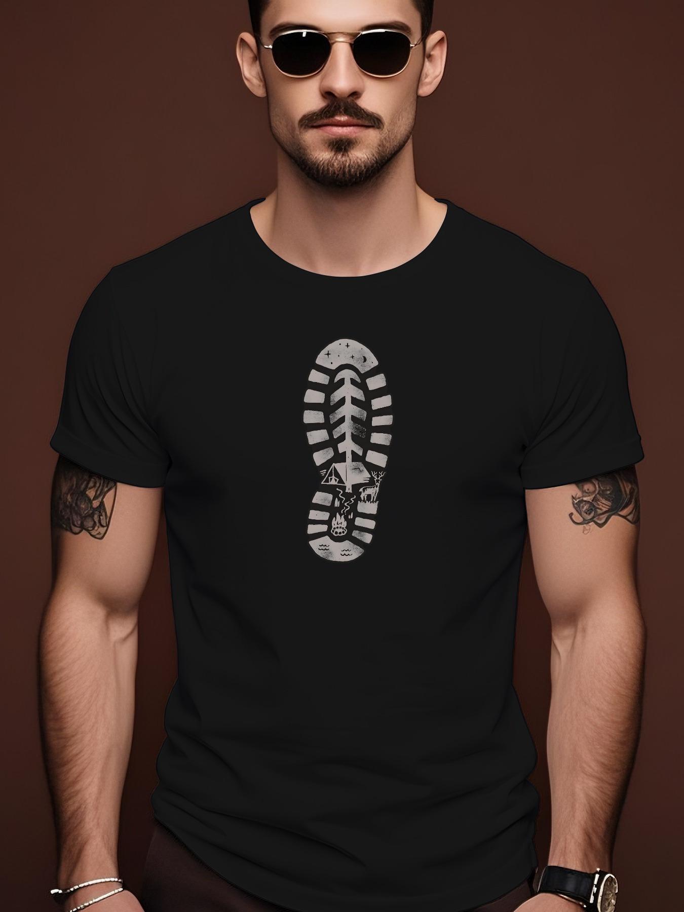 Cotton Crew Neck Tshirt with Hiking Footprint Graphic XL