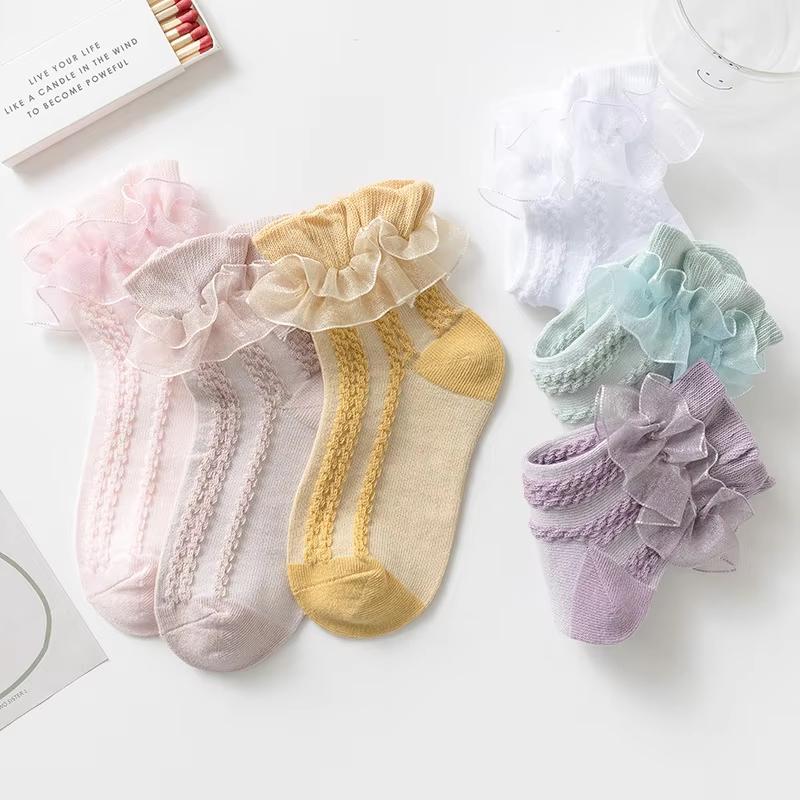 1 Pairs Girls Socks Lace Ruffle Socks Princess Mesh Children Ankle Short Breathable Cotton White Pink Boys Toddler Sock 1-12year