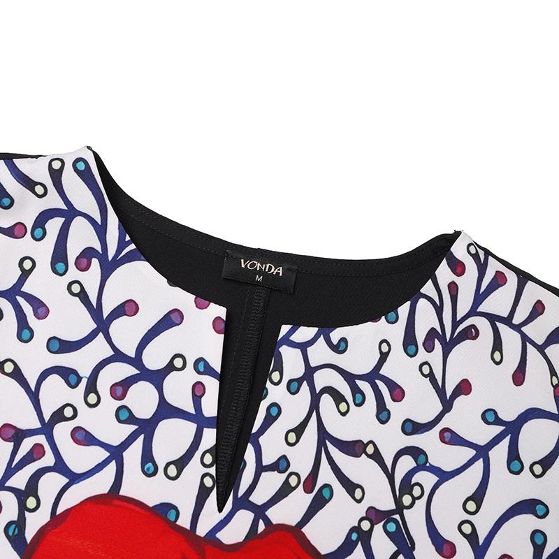 Damen Sommerkleid in Übergröße mit Rundhalsausschnitt und kurzen Ärmeln und Blumendruck