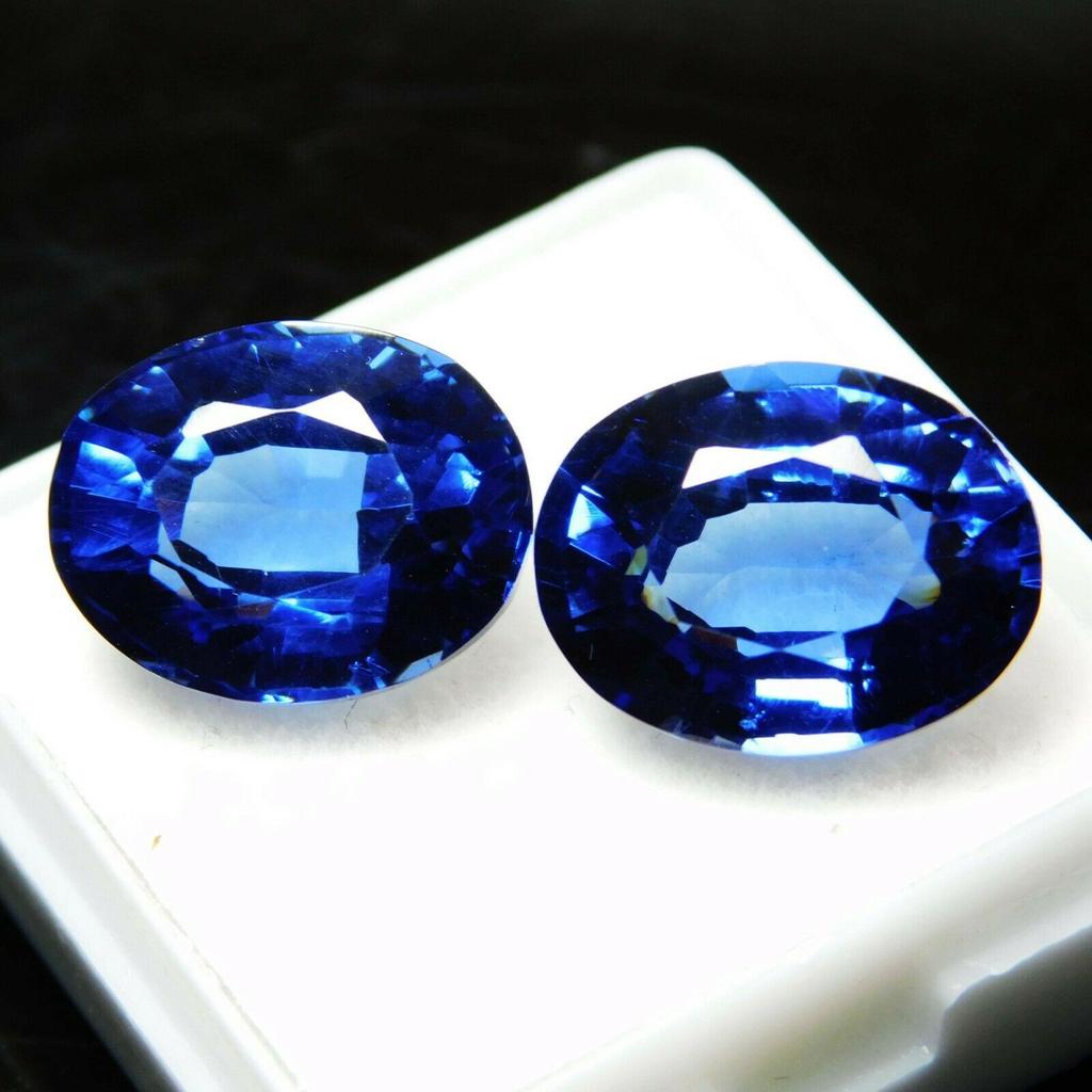16.00 Carat Natural Sapphire Blue Oval Cut Pair CERTIFIED Loose Gemstone multiQ 00C