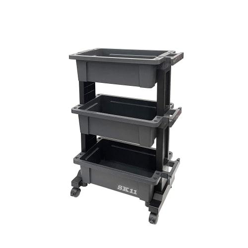 SK11 Tool Cart & Parts Storage Set, 3-Tier, Box-Type, 30kg Load Capacity, Compact, Dimensions: W490 x D295 x H785mm, with Casters, Made in Japan, STW-