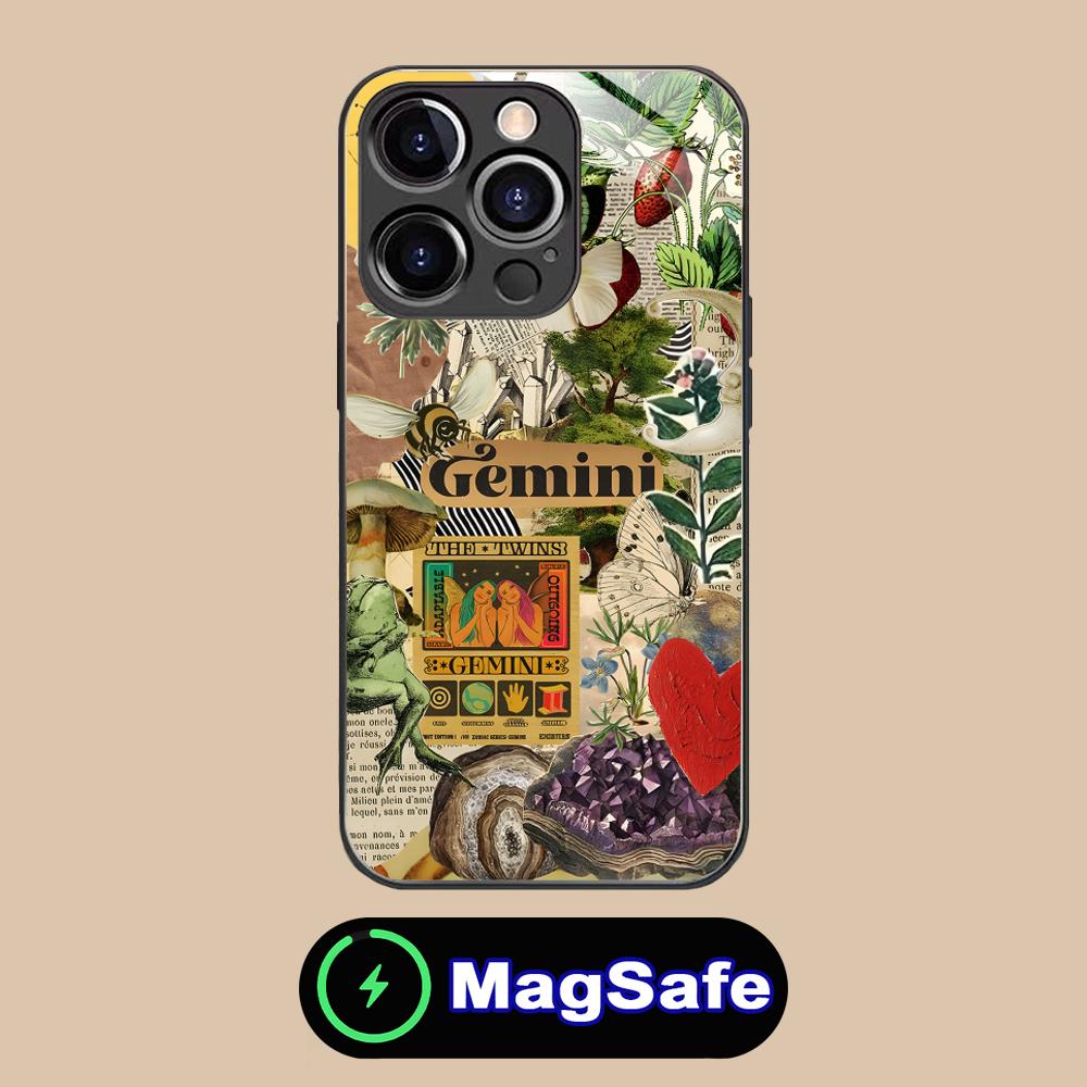 Zodiac Sign Gemini Mobile Phone Case for iPhone 17 16 15 14 13 12 11 Air Pro Max Plus Mini MagSafe Glass Colorful Cover Pretty