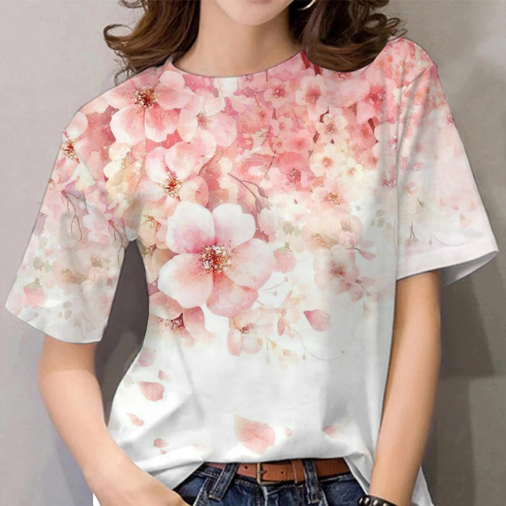 Women's Flower Pattern T-shirt Women's Clothing Rainbow T-shirt Printed