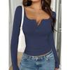 Square Collar Slim Fit Lace Women Blouse Half Open Collar Sweet Tops Casual Long Sleeve Solid Color Simple Short Shirts Ladies Spring Summer Clothing