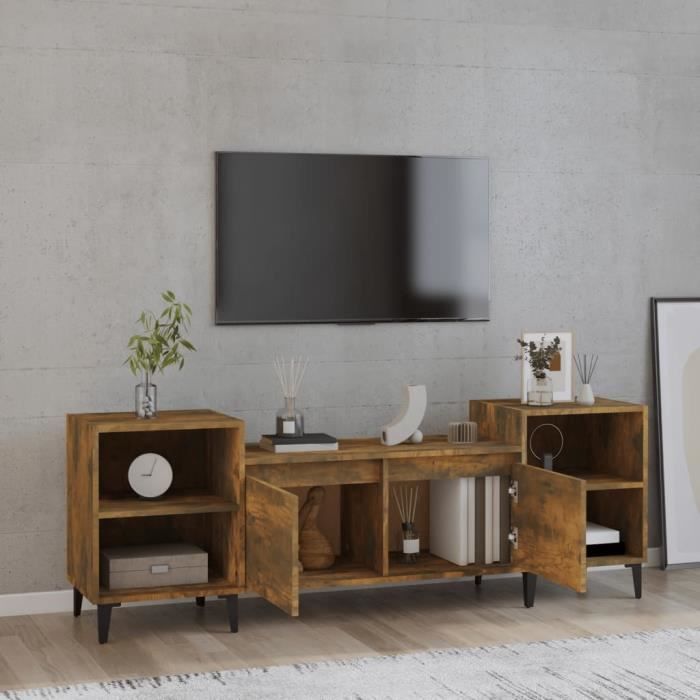 821201 vidaXL Meuble TV Chêne fumé 160x35x55 cm Bois d'ingénierie