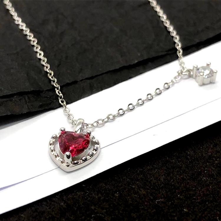 925 Sterling Silver Luxury Quality Jewelry Red Heart Necklaces With Pendant For Women Accessories Wholesale Jewellery Argent 925