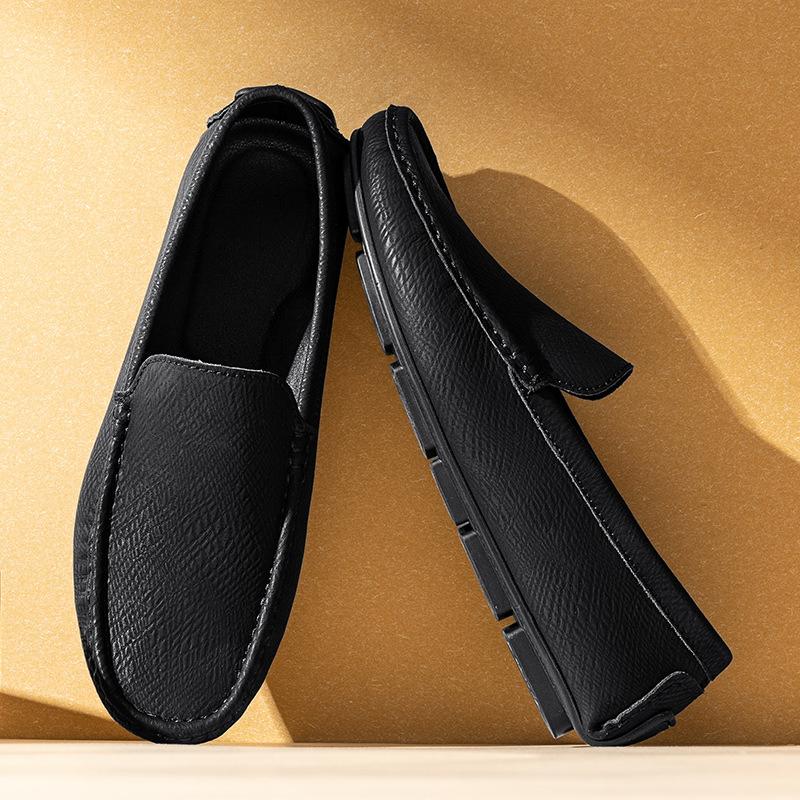 

Summer leather Doudou shoes men s casual leather shoes Korean version breathable lazy shoes one pedal soft-soled men s shoes cowhide 44 чёрный