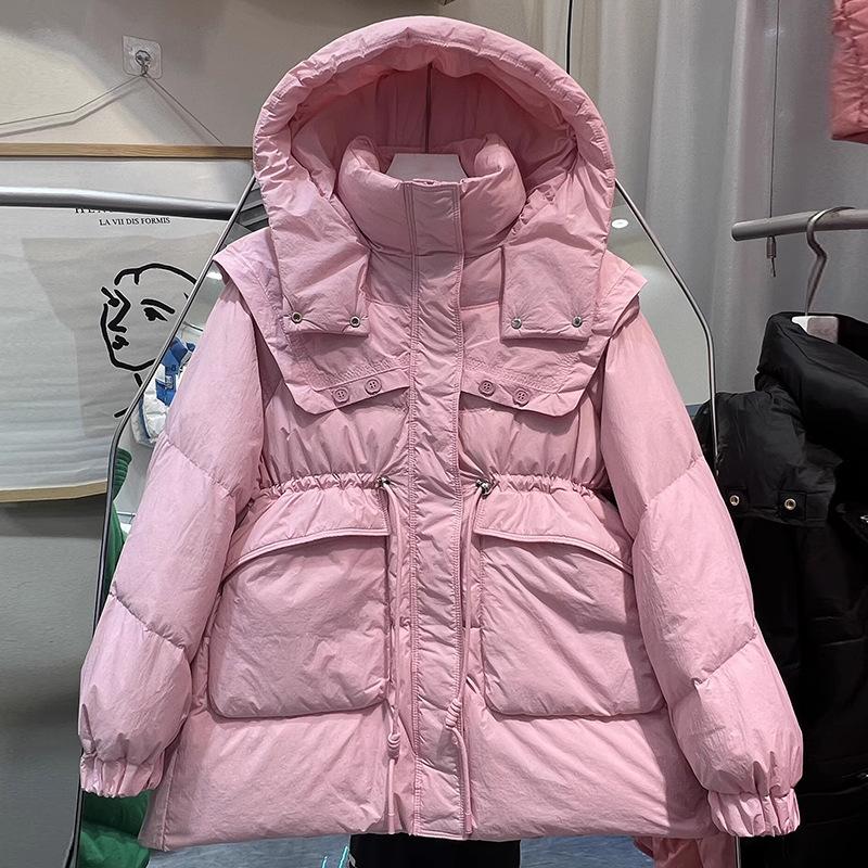 

Пуховик женский средней длины модный 2025 зима новый утолщенный приталенный теплый в стиле милитари куртка парка тренд one size fits all розовый