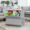 SONGMICS Stackable Storage Boxes With Lids, Set of 3 Toy Organizer, Metal Frame, Magnetic Closure, For Clothes Toys Books, Grey
