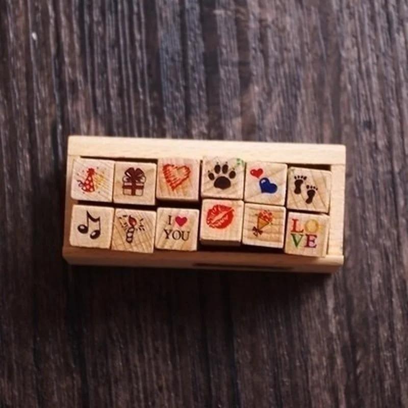 

12 шт./набор Винтажный штамп для погодного журнала DIY Деревянные штампы в ассортименте для скрапбукинга Канцелярские товары Школьные принадлежности B