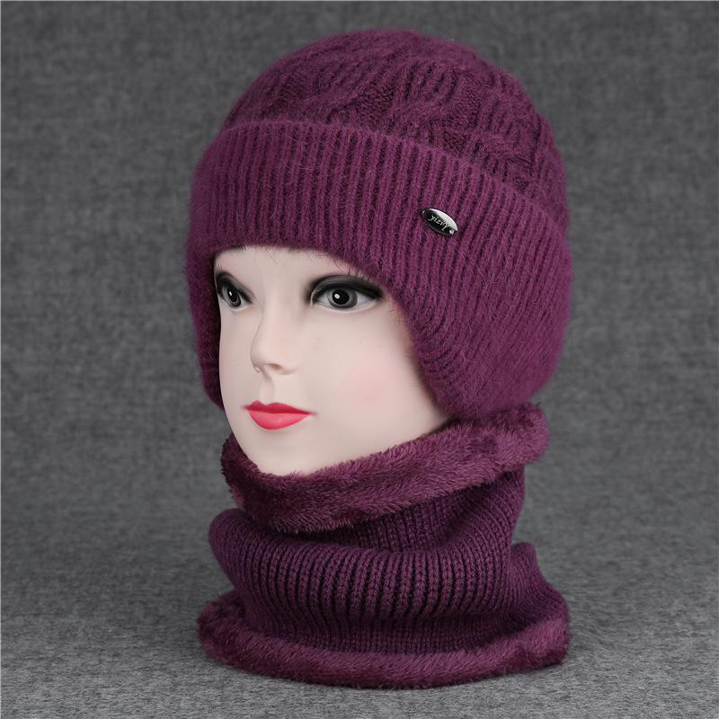 Women's winter hats for the elderly with thick fleece and warm ear protection rabbit wool hats for cold-proof cotton hats