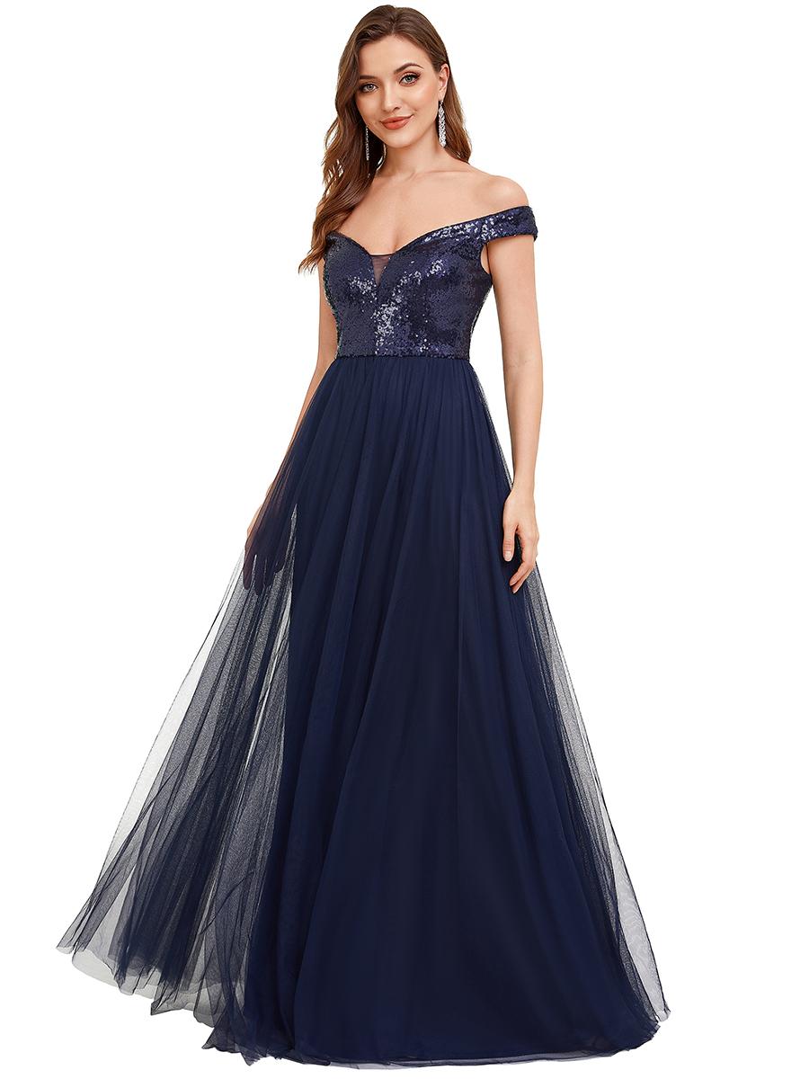 

Всегда красивое женское вечернее вечернее платье без рукавов из тюля с V-образным вырезом и пайетками 2XL темно-синий