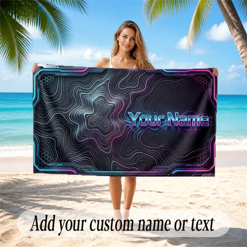 City Cyberpunk Theme Soft Beach Towel Personalized Custom Name Text Towel Portable for Beach Pool Travel