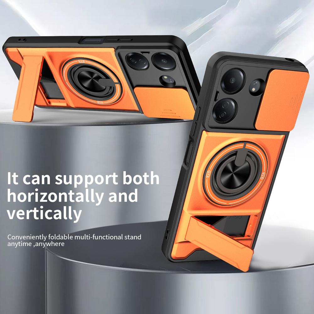 KEYSION Magnetic Phone Case for Redmi 13C Slide Camera Protection Upright Kickstand Shockproof Back Cover for Xiaomi POCO C65