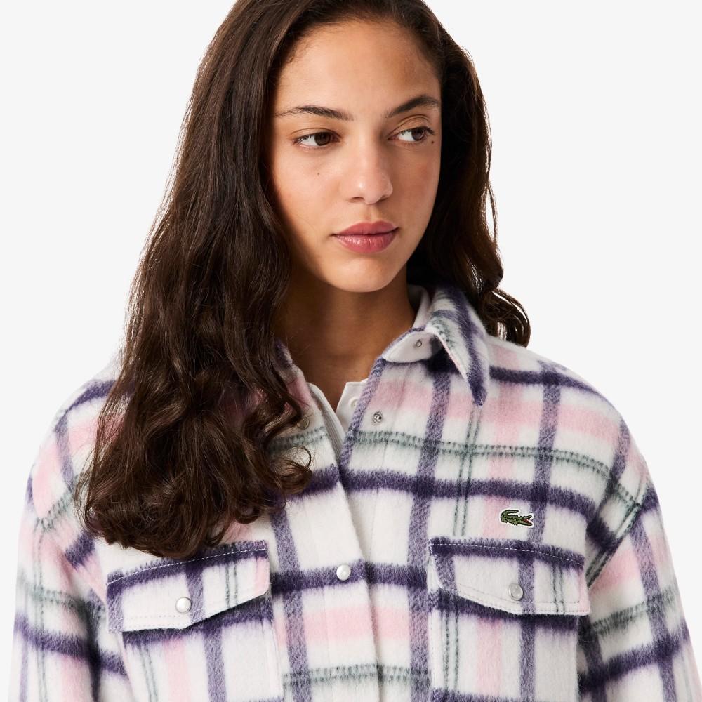 [Lacoste] Women's Shirt-Style Wool Check Outerwear BF8435-55NAI9