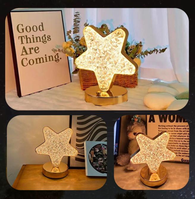 Internet Celebrity Star Moon Atmosphere Adjustable Lamp Crystal Night Light Bedroom Creative Bedside Lamp Decor Desk Lamp Gift