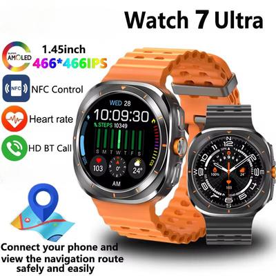 Montre connectée Watch 7 Ultra GPS Compass NFC Montre intelligente Sports de plein air Homme AMOLED BT Appel IP68 Montre intelligente