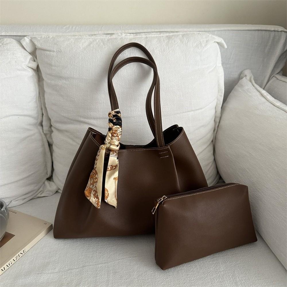 Soft Large Capacity Tote Bag Waterproof Underarm Bag Retro PU Shoulder Bag  Daily