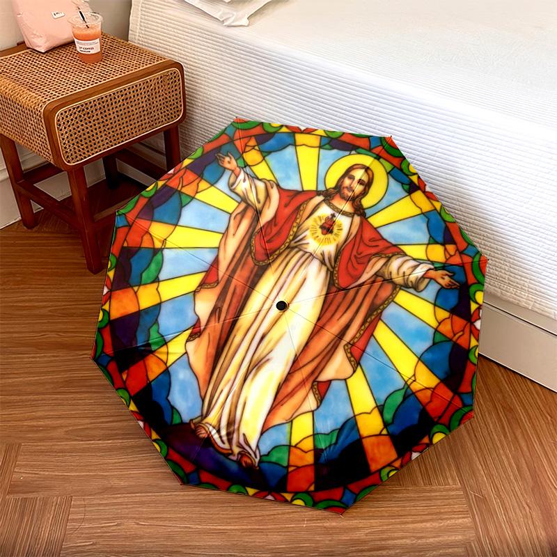 1Pc Jesus Automatic Umbrella - Suitable Travel Outdoor Portable Umbrella Birthday Gift Daily Essentials